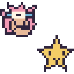 Pixel art Amy mini et Étoile kawaii 16 × 16, grille 32 × 32
