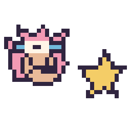 Pixel art Amy mini et Étoile simple 12 × 12, grille 32 × 32