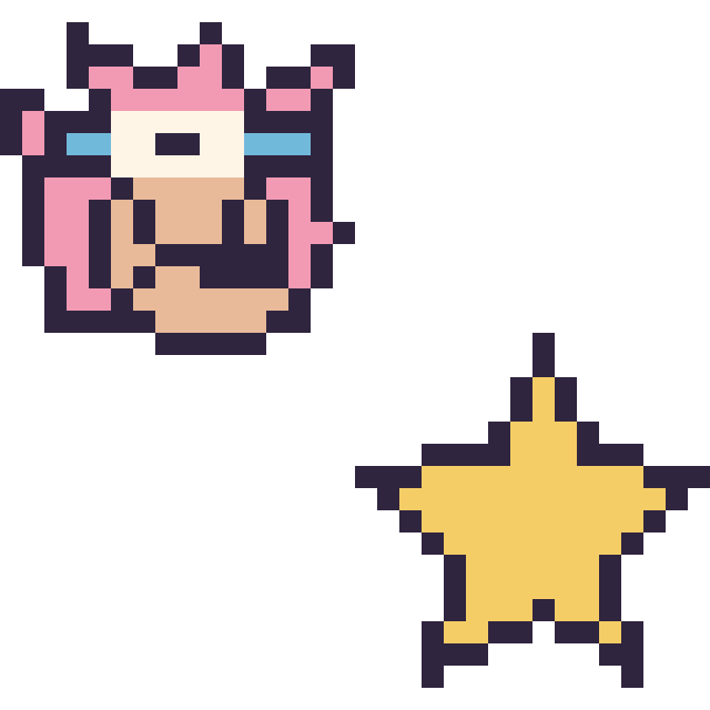 Modèle de pixel art Amy mini et Étoile simple 16 × 16 sur une grille de 32 par 32 cases
