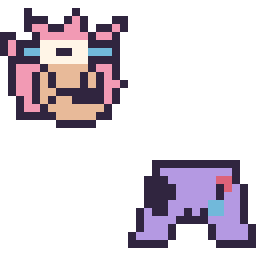 Pixel art Amy mini et Manette kawaii 16 × 16, grille 32 × 32