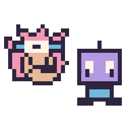 Pixel art Amy mini et Robot kawaii 16 × 16, grille 32 × 32