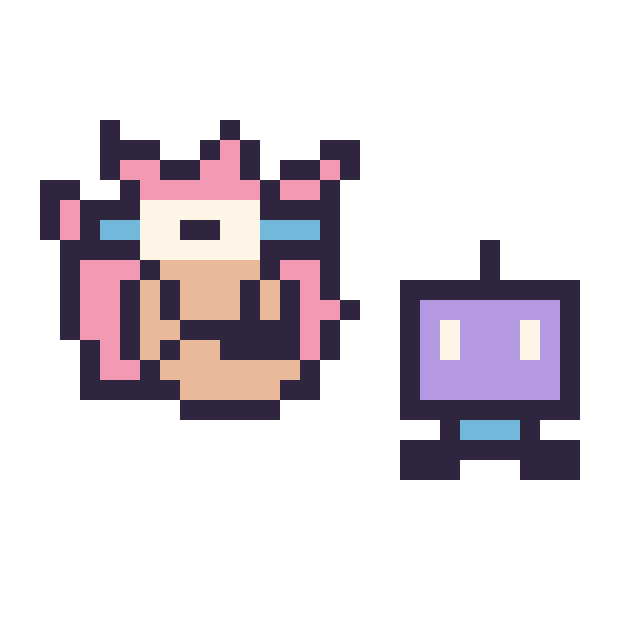 Modèle de pixel art Amy mini et Robot simple 12 × 12 sur une grille de 32 par 32 cases