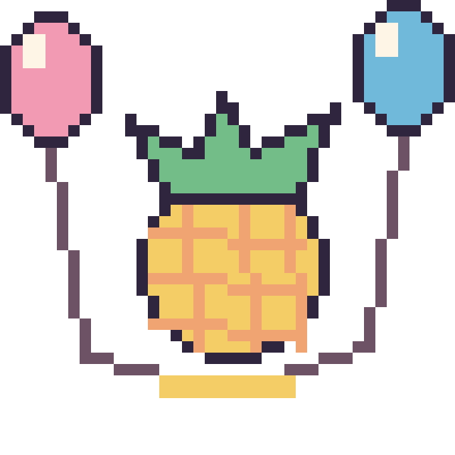 Modèle de pixel art Ananas avec des ballons sur une grille de 40 par 40 cases
