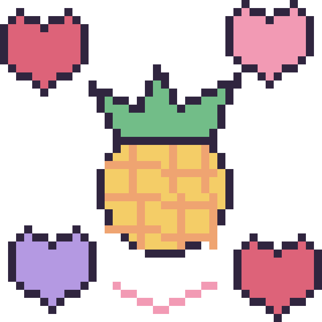 Modèle de pixel art Ananas avec des cœurs sur une grille de 40 par 40 cases