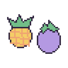 Pixel art Ananas et Aubergine, grille 48 × 48