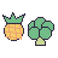 Pixel art Ananas et Brocoli, grille 48 × 48