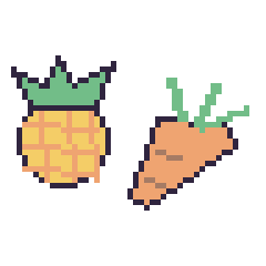 Pixel art Ananas et Carotte, grille 48 × 48