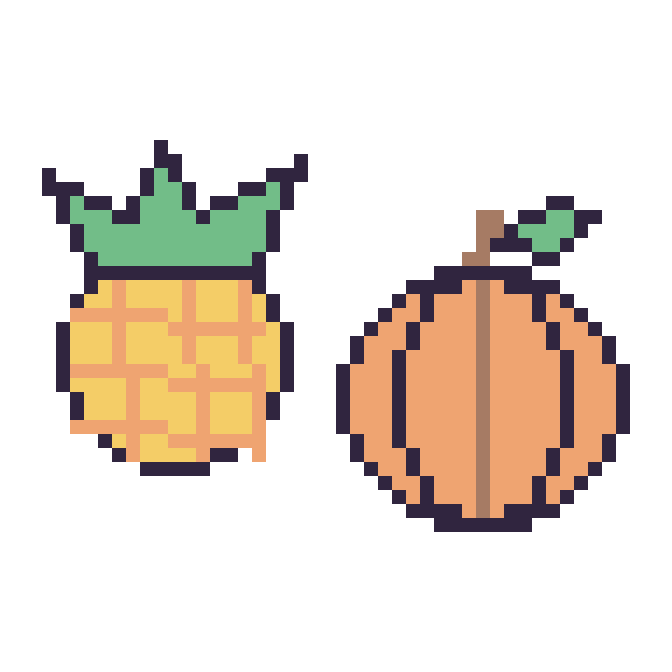 Modèle de pixel art Ananas et Citrouille sur une grille de 48 par 48 cases