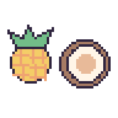 Pixel art Ananas et Noix de coco, grille 48 × 48