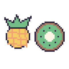 Pixel art Ananas et Kiwi, grille 48 × 48