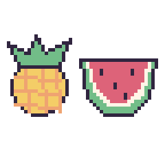 Pixel art Ananas et Pastèque, grille 48 × 48
