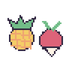 Pixel art Ananas et Radis, grille 48 × 48