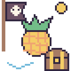Pixel art Ananas en aventure pirate, grille 40 × 40