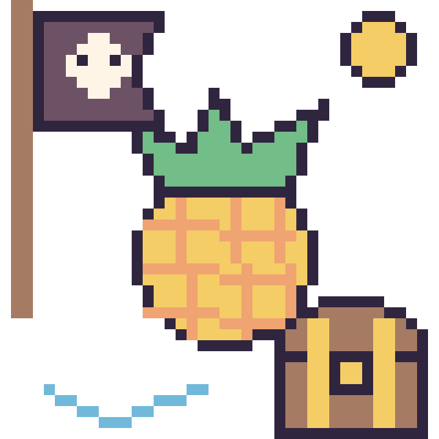 Modèle de pixel art Ananas en aventure pirate sur une grille de 40 par 40 cases