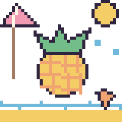Pixel art Ananas à la plage, grille 40 × 40