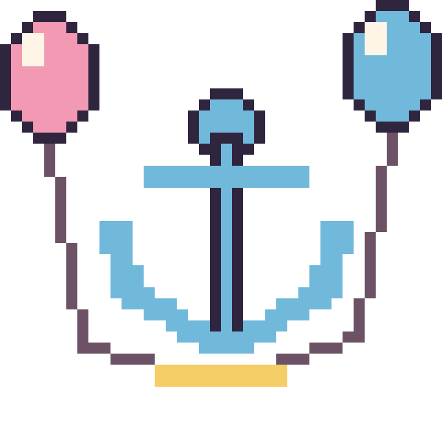 Modèle de pixel art Ancre avec des ballons sur une grille de 40 par 40 cases