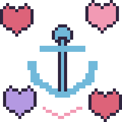 Pixel art Ancre avec des cœurs, grille 40 × 40