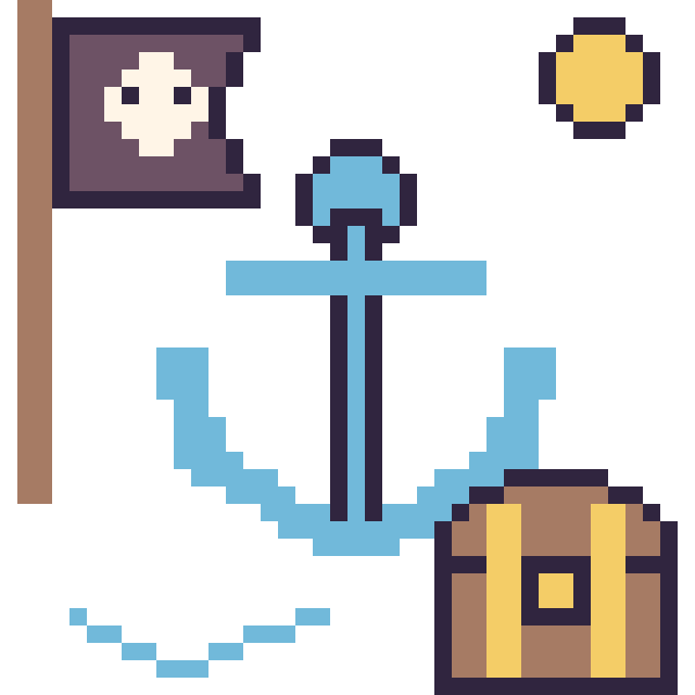 Modèle de pixel art Ancre en aventure pirate sur une grille de 40 par 40 cases