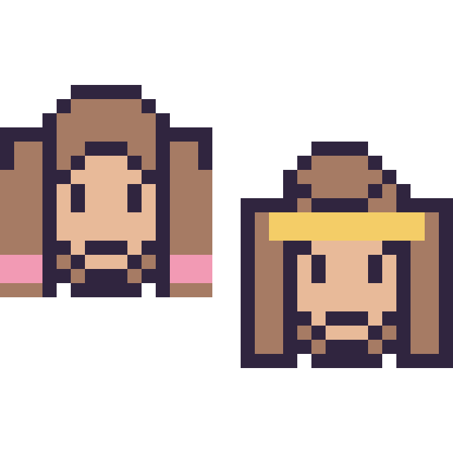 Modèle de pixel art Anna mini et Belle mini sur une grille de 32 par 32 cases