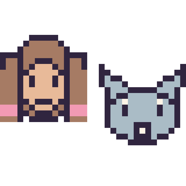 Modèle de pixel art Anna mini et Bourriquet mini sur une grille de 32 par 32 cases