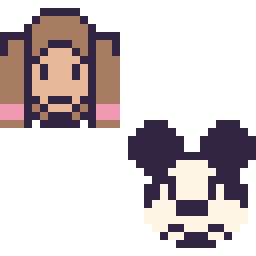 Pixel art Anna mini et Mickey mini, grille 32 × 32