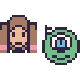 Pixel art Anna mini et Bob Razowski mini, grille 32 × 32