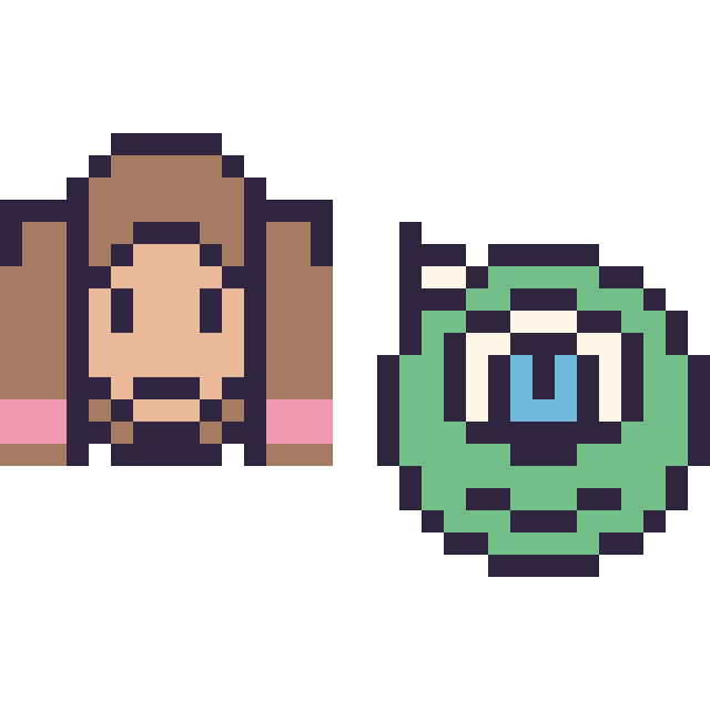 Modèle de pixel art Anna mini et Bob Razowski mini sur une grille de 32 par 32 cases