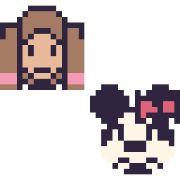 Pixel art Anna mini et Minnie mini, grille 32 × 32