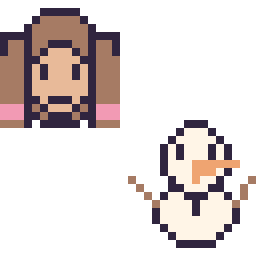 Pixel art Anna mini et Olaf mini, grille 32 × 32