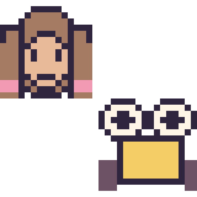 Modèle de pixel art Anna mini et Wall-E mini sur une grille de 32 par 32 cases