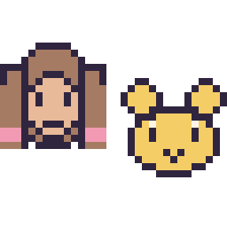 Pixel art Anna mini et Winnie l’ourson mini, grille 32 × 32