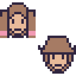 Pixel art Anna mini et Woody mini, grille 32 × 32