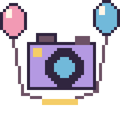 Pixel art Appareil photo avec des ballons, grille 40 × 40