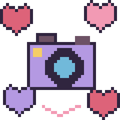 Pixel art Appareil photo avec des cœurs, grille 40 × 40
