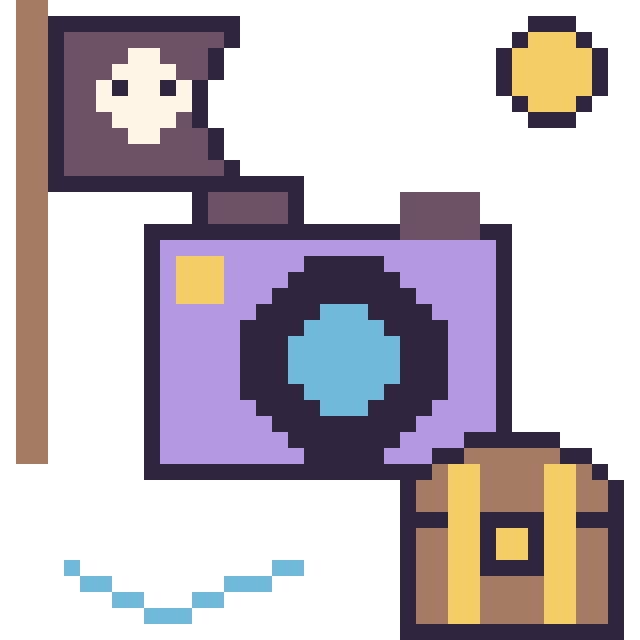 Modèle de pixel art Appareil photo en aventure pirate sur une grille de 40 par 40 cases
