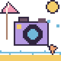 Pixel art Appareil photo à la plage, grille 40 × 40