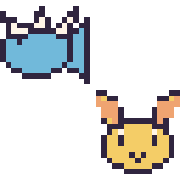 Pixel art Aquali mini et Feunnec mini, grille 32 × 32