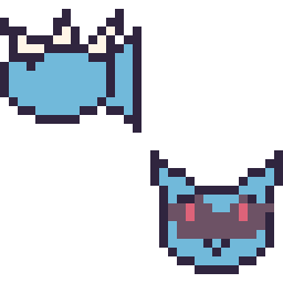 Pixel art Aquali mini et Lucario mini, grille 32 × 32