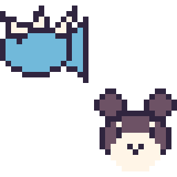 Pixel art Aquali mini et Ronflex mini, grille 32 × 32