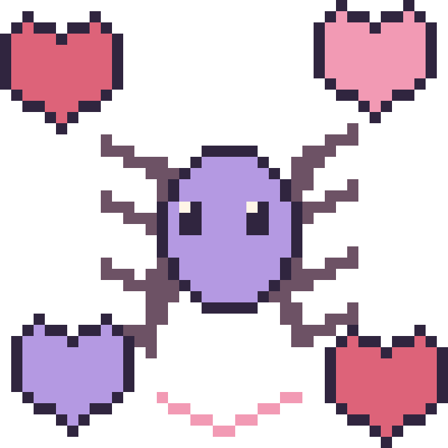 Modèle de pixel art Araignée avec des cœurs sur une grille de 40 par 40 cases