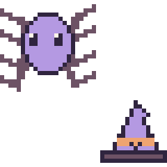 Pixel art Araignée et Chapeau de sorcière kawaii 16 × 16, grille 40 × 40
