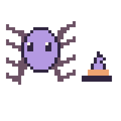 Pixel art Araignée et Chapeau de sorcière simple 10 × 10, grille 40 × 40
