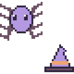 Pixel art Araignée et Chapeau de sorcière simple 16 × 16, grille 40 × 40