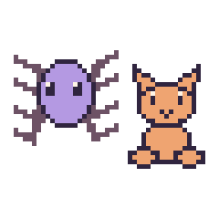 Pixel art Araignée et Chat assis, grille 48 × 48