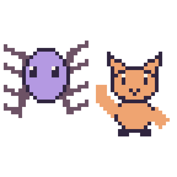 Modèle de pixel art Araignée et Chat qui fait coucou sur une grille de 48 par 48 cases