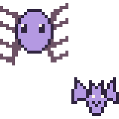 Pixel art Araignée et Chauve-souris kawaii 16 × 16, grille 40 × 40