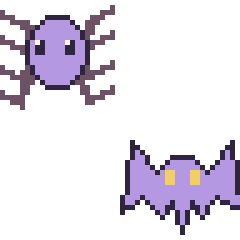 Pixel art Araignée et Chauve-souris, grille 48 × 48