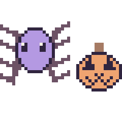 Pixel art Araignée et Citrouille d'Halloween kawaii 16 × 16, grille 40 × 40