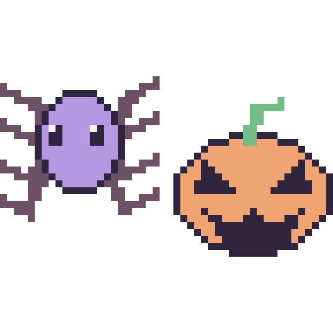 Modèle de pixel art Araignée et Citrouille d'Halloween sur une grille de 48 par 48 cases