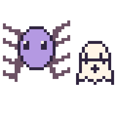 Pixel art Araignée et Fantôme kawaii 16 × 16, grille 40 × 40